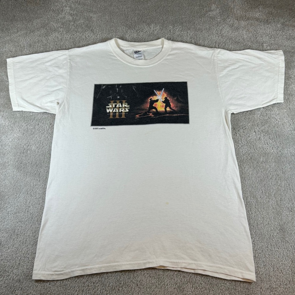 Vintage Star Wars Revenge of the Sith T-Shirt Mens L White 2005 Graphic Promo